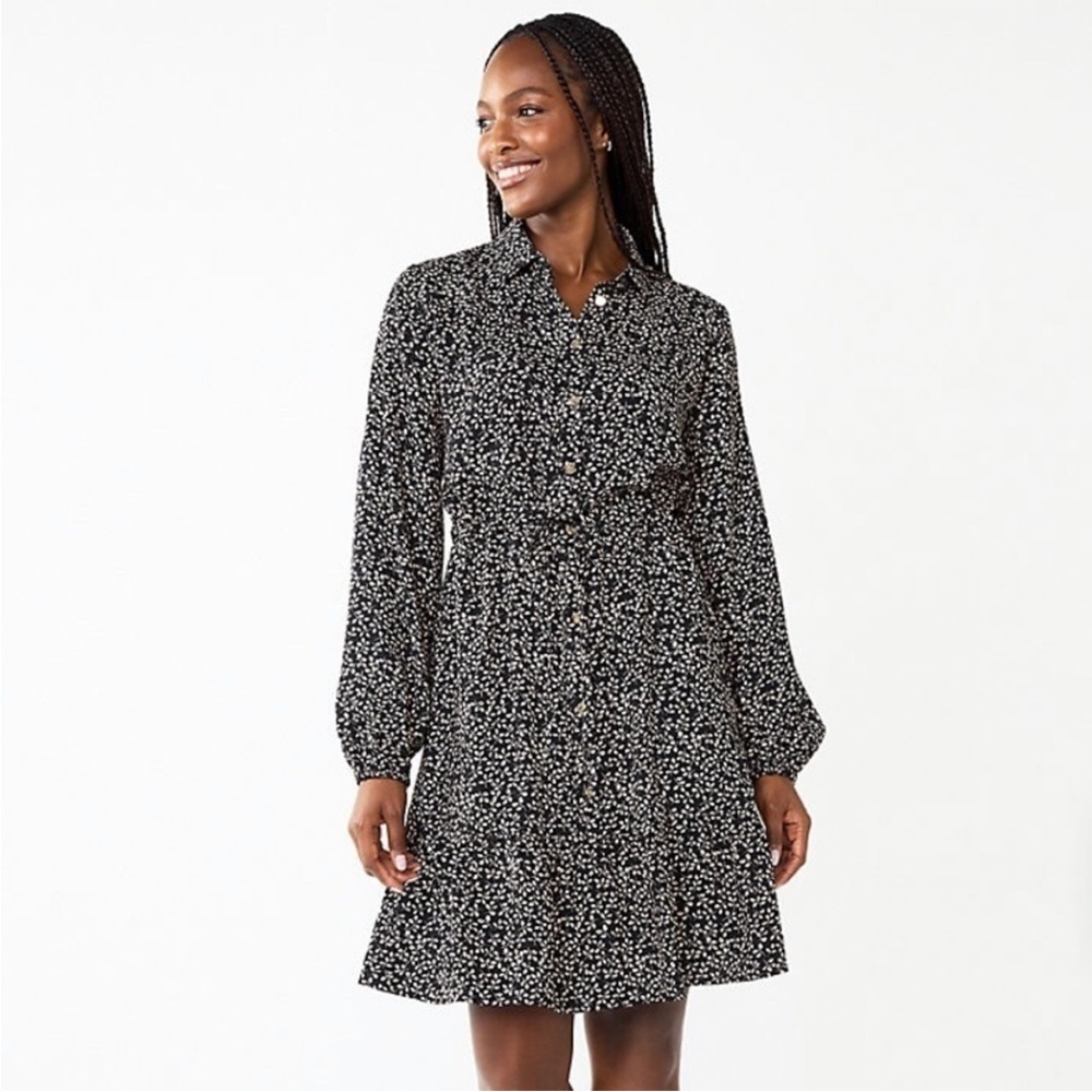 Draper James RSVP Black Floral‎ MicroPrint Dress M